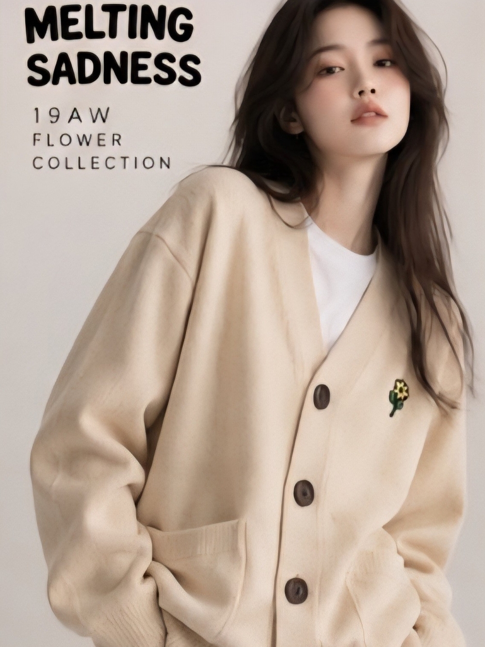 Melting Sadness MTSS 19AW Flower Jacquard Cardigan Cream Reg 1